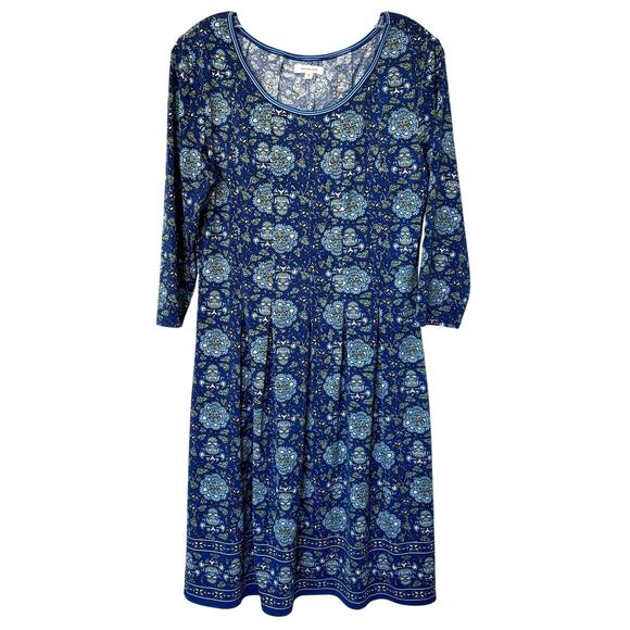 Max Studio Wms Med Navy Floral Print Jersey Knit Swing Dress Cottagecore - Picture 1 of 10
